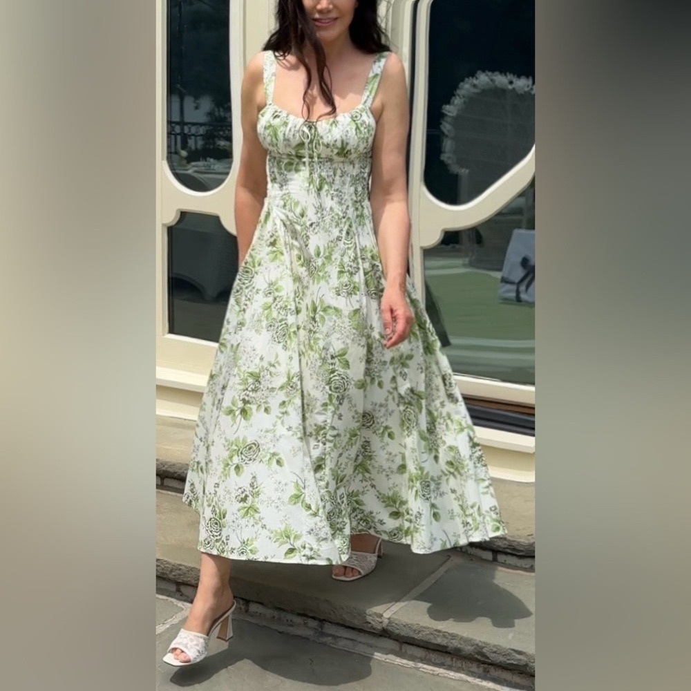 Floral Green & White Midi Dress